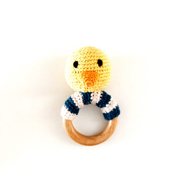 Duck Wooden Teether Ring with Rattle